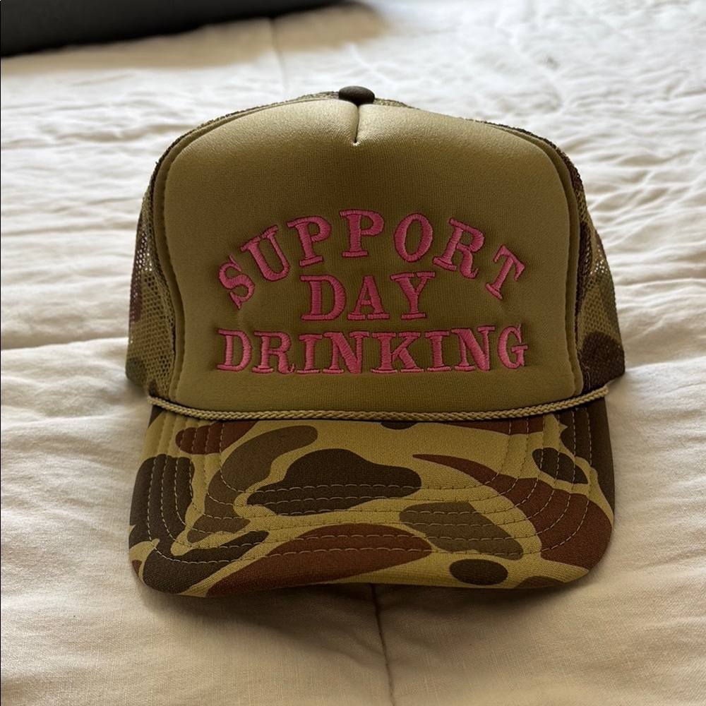 Camo Trucker Hat with Pink Embroidery